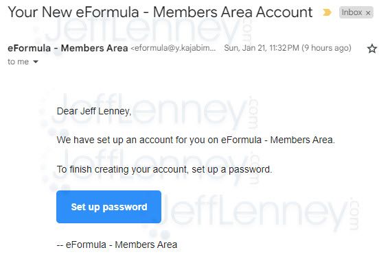 eFormula Members Area Welcome Email
