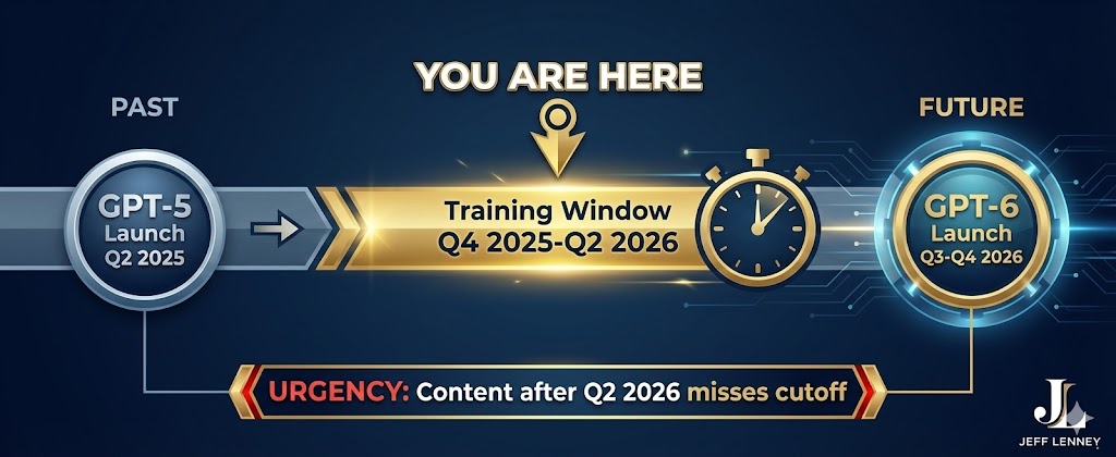 GPT-6 training data selection window timeline showing Q4 2025-Q2 2026 opportunity period