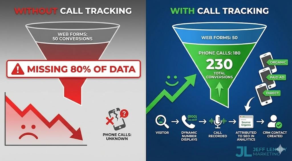 Call tracking integration showing phone conversions and lead attribution
