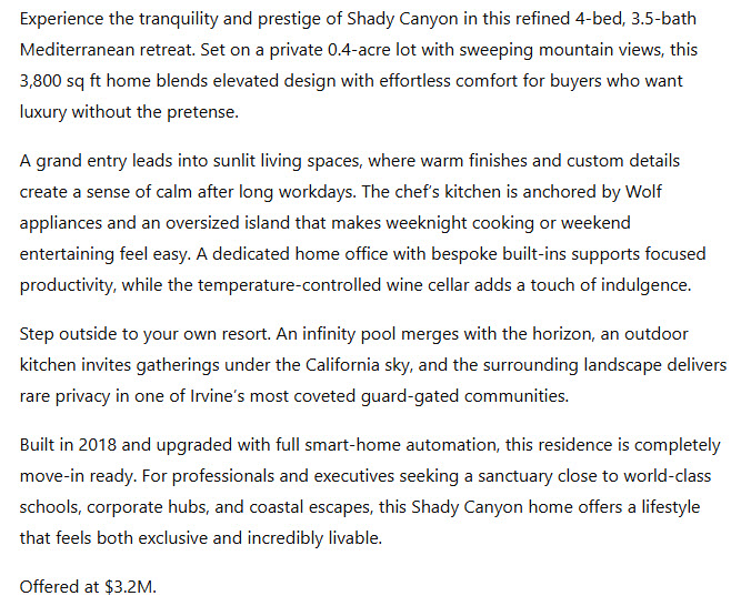 ChatGPT Real Estate Listing Example