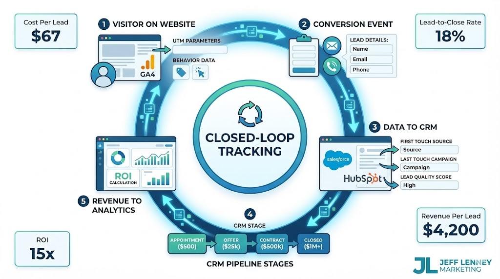 CRM and analytics integration showing closed-loop attribution tracking