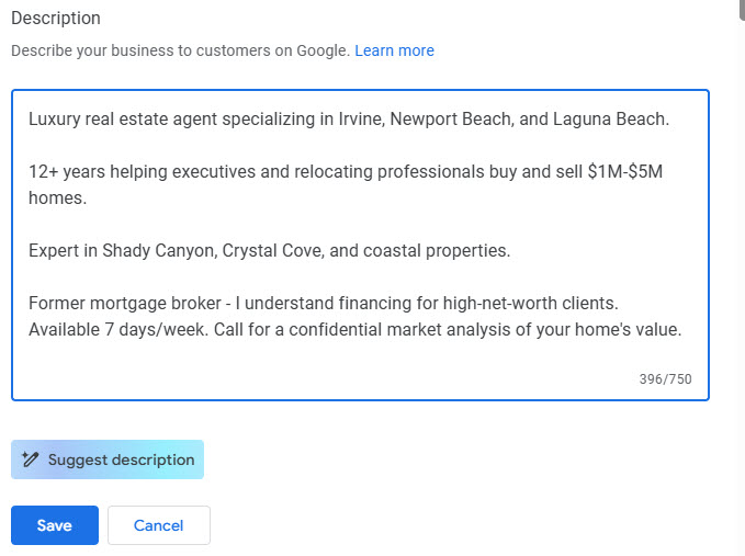 GBP Real Estate Agent Description