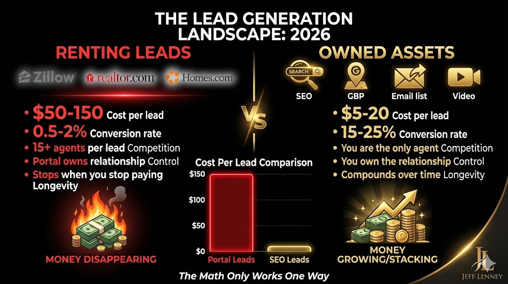 Comparison chart showing portal leads versus owned assets