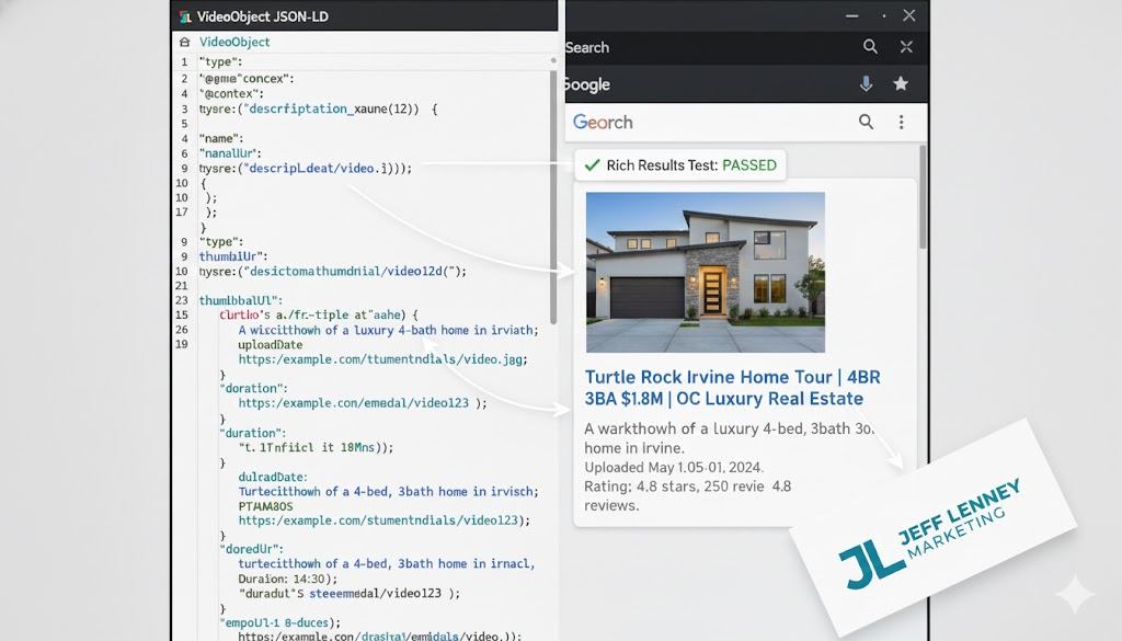 Video schema markup code example for real estate SEO
