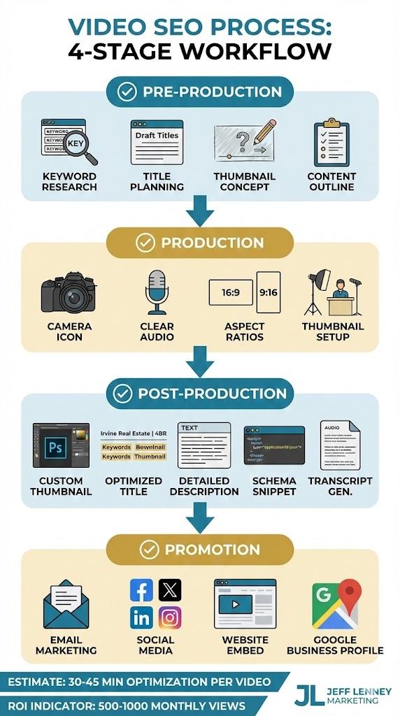Complete video SEO workflow from pre-production to promotion