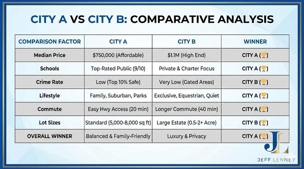 City comparison table template for real estate SEO decision-phase content