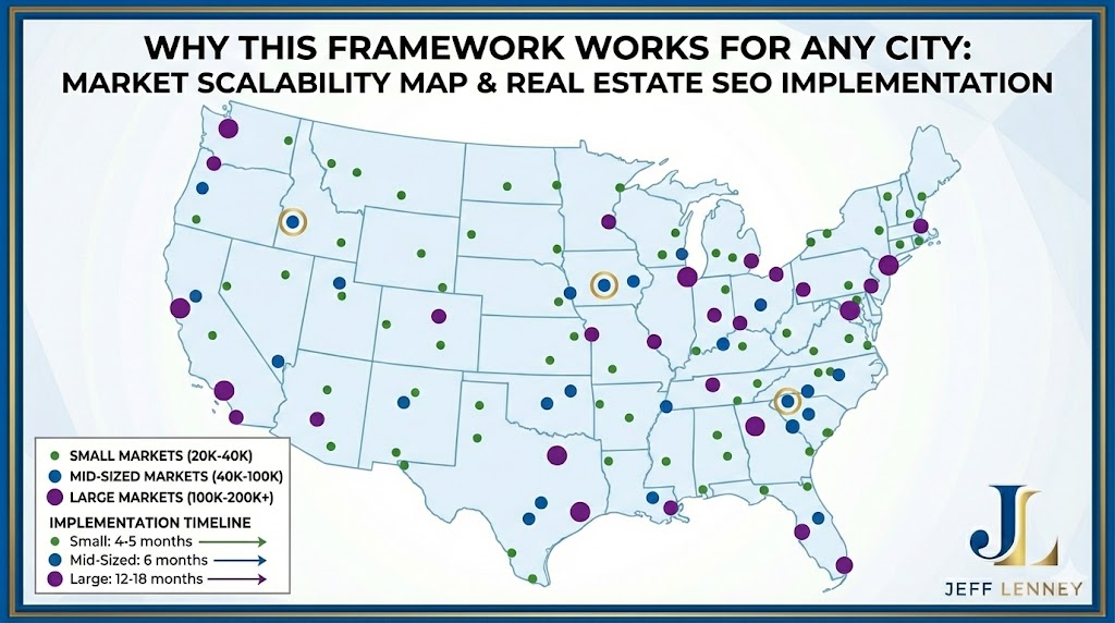 US market scalability map showing real estate SEO framework implementation by market size