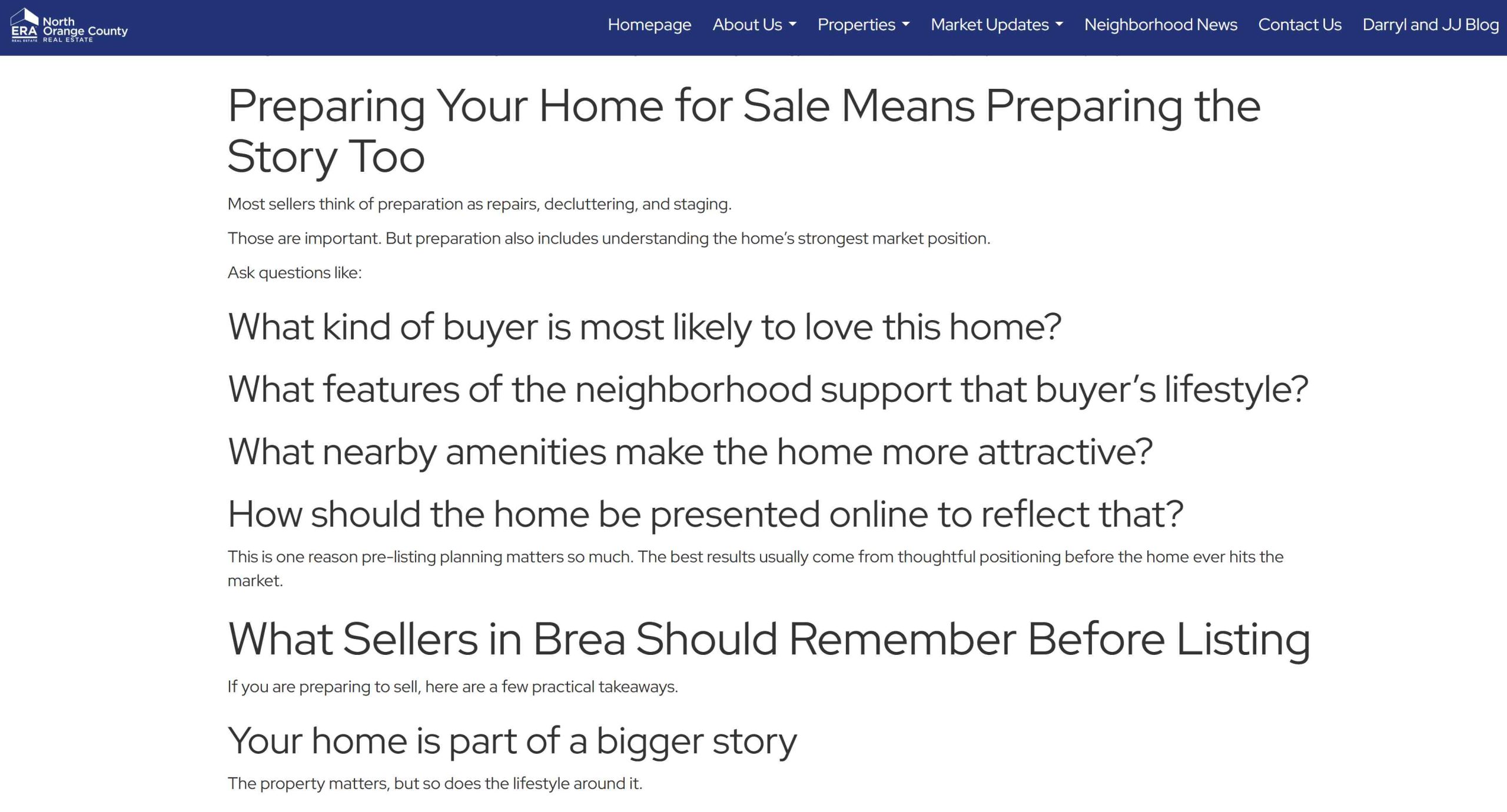 Screenshot inside one of the blog posts showing thin content